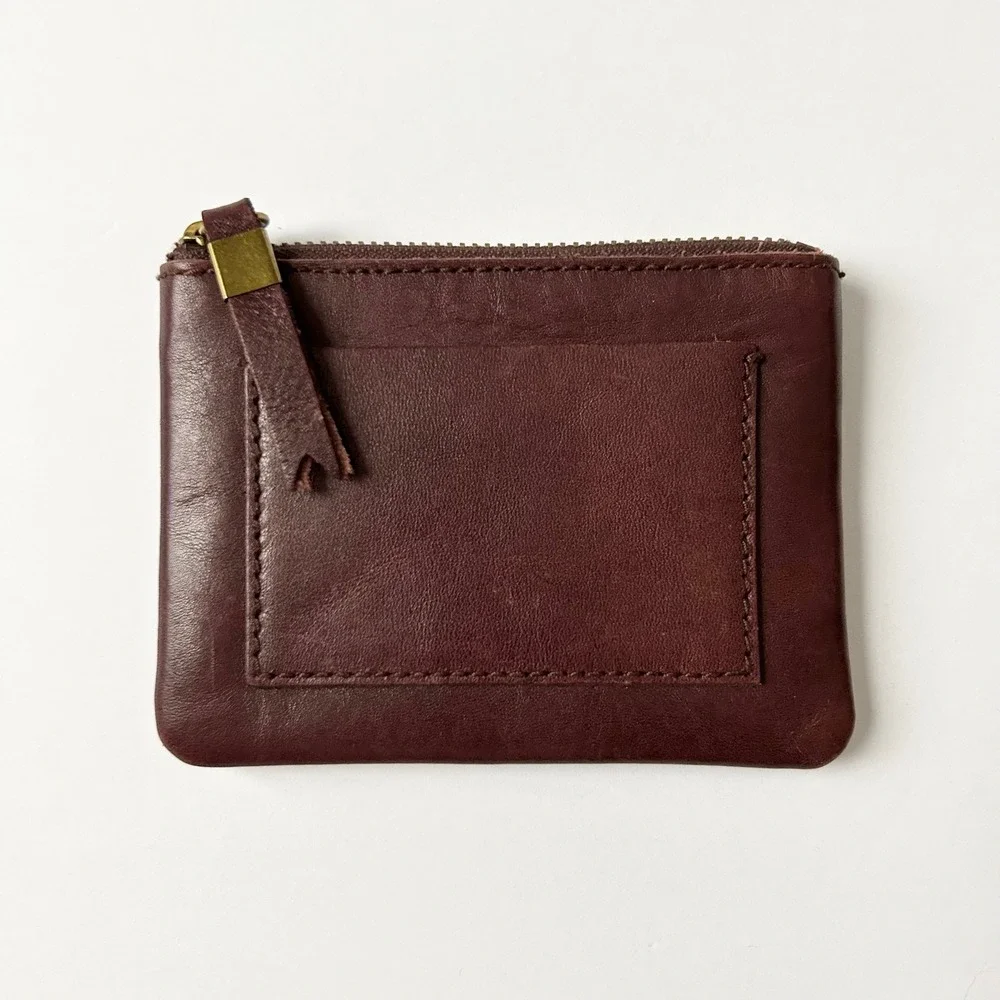 Madewell The Small Travel Leather Zip Pouch Card Case Wallet Dark Brown Cabernet
